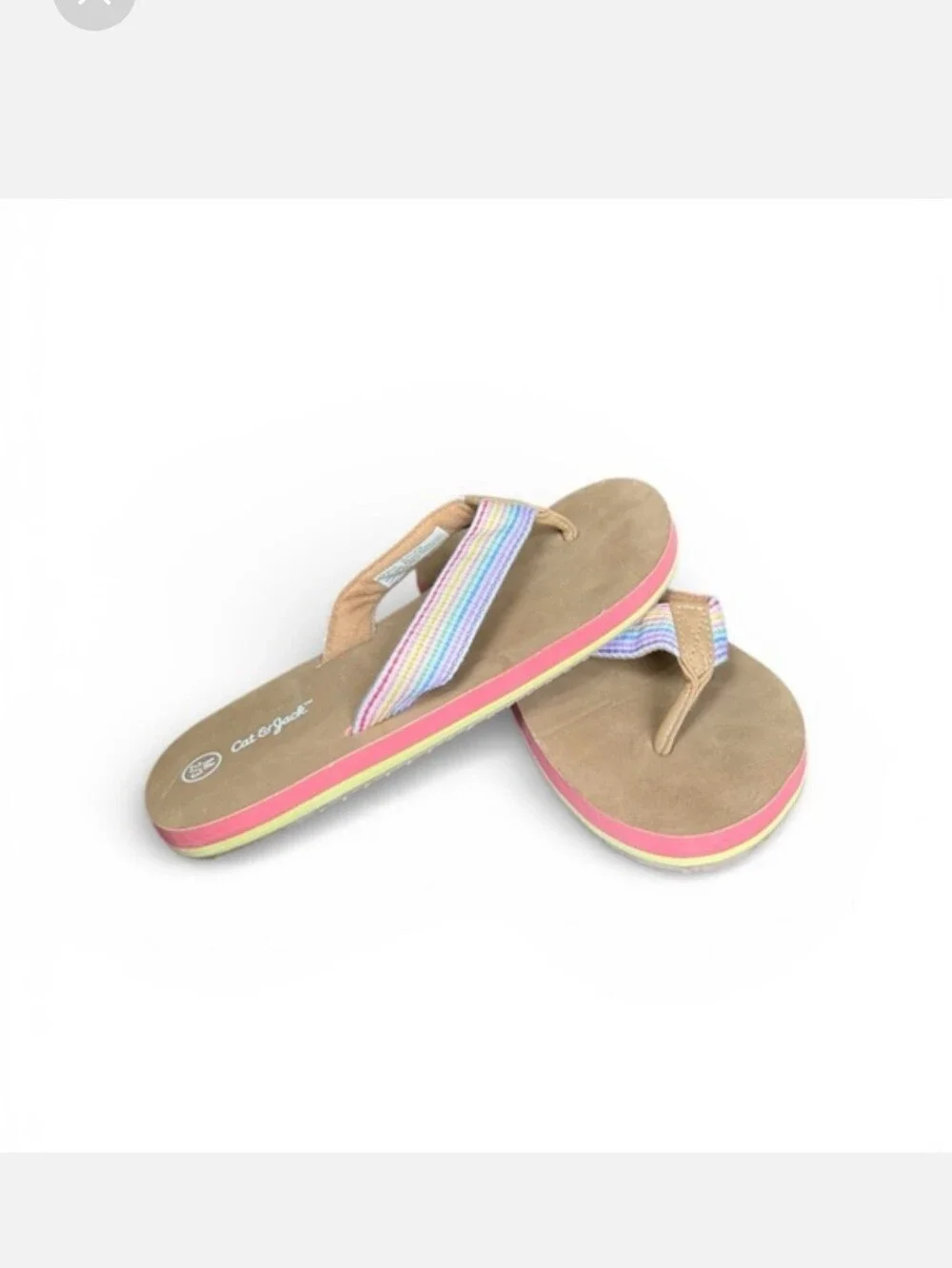 Cat & Jack Girls' Medium Shoe Size 13 Ava Tan & Striped  Flip Flop Sandals NWOT